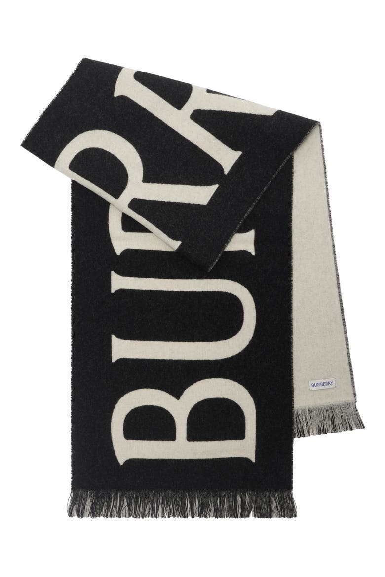 Reversible Logo Jacquard Wool Scarf, Main, color, BLACK/ CALICO
