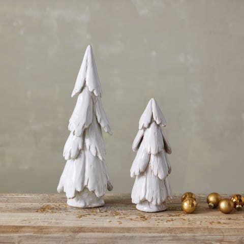 Large Handmade Stoneware Tree in Reactive Glaze, White