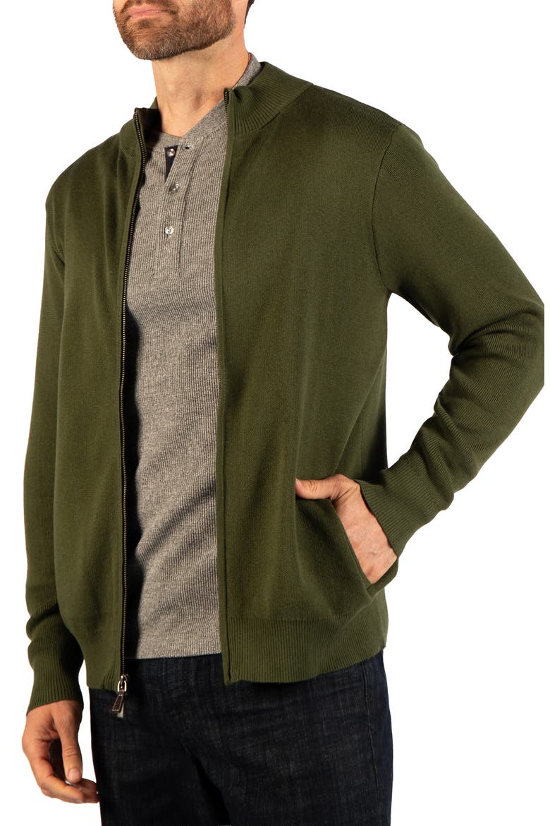 Fine Knit Full Zip Sweater, Alternate, color, ARMY GREEN