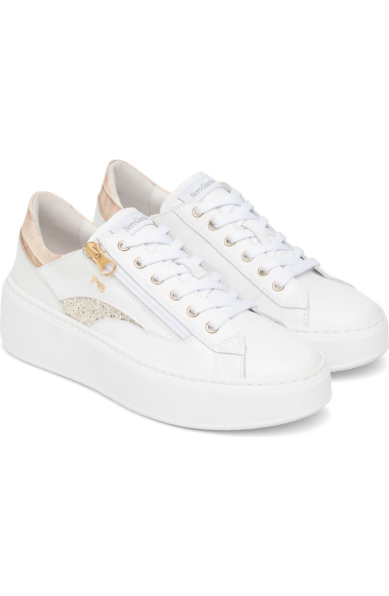 NeroGiardini Side Zip Platform Sneaker, Main, color, White Multi