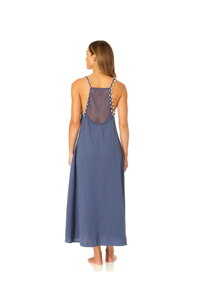 Women's V Neck Braided Shell Strap Cover Up, Alternate, color, Blue Indigo