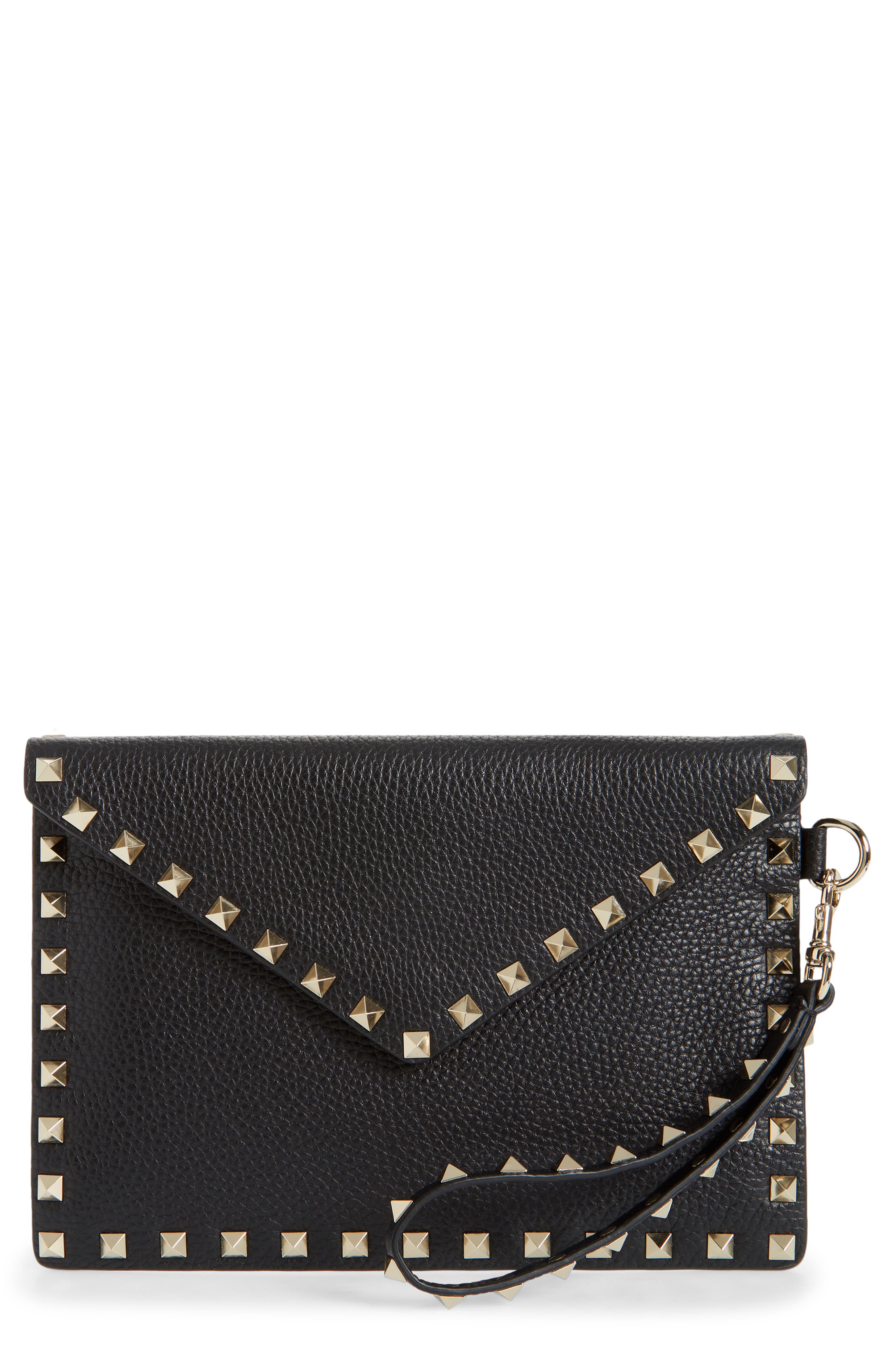 Valentino Garavani Medium Rockstud Leather Envelope Pouch, Main, color, 