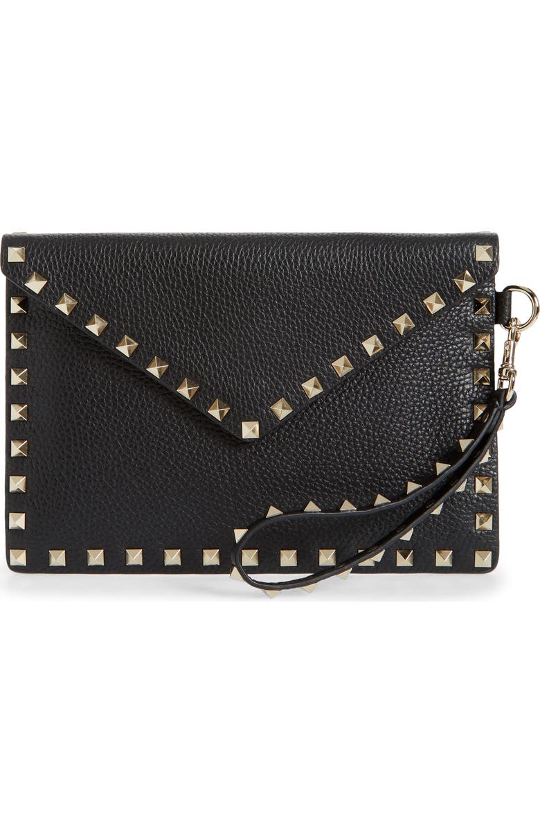 Valentino Garavani Medium Rockstud Leather Envelope Pouch, Main, color,