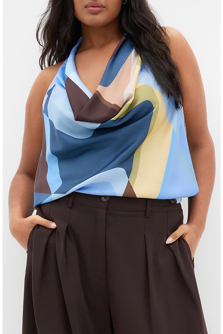 Chloe Print Cowl Neck Sleeveless Top, Main, color, BLUE ABSTRACT