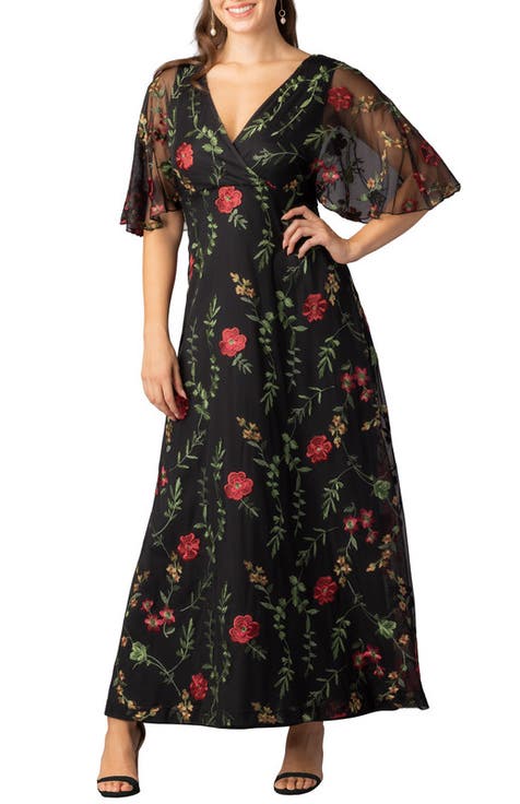 Embroidered Elegance Evening Gown with Sleeves