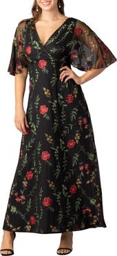 Kiyonna Embroidered Elegance Evening Gown with Sleeves