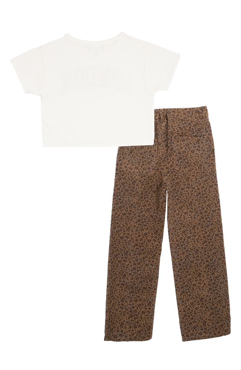 Tween Diva Kids' London Graphic T-Shirt & Leopard Twill Pants Set, Alternate, color, Light Brown