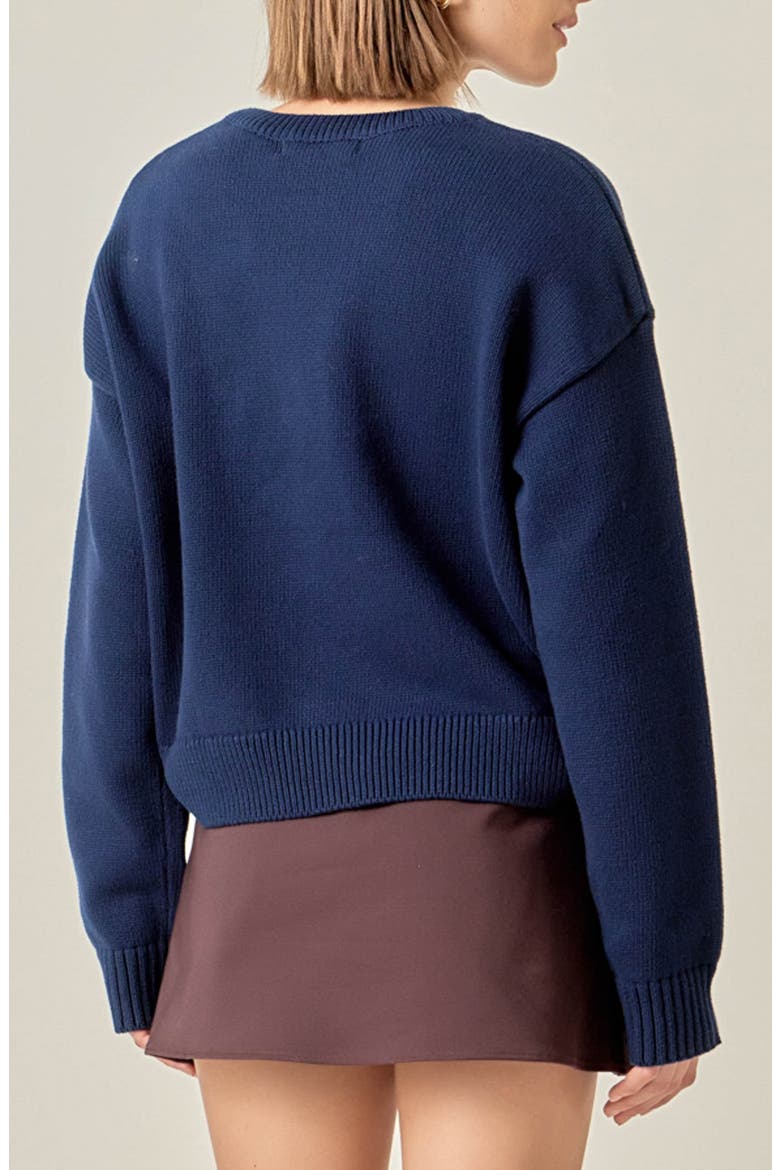 Bow Striped Cotton Rib Sweater, Alternate, color, NAVYOFFWHITE