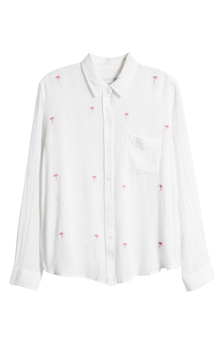 Rails Charli Palm Tree Embroidered Linen Blend Button-Up Shirt, Alternate, color,