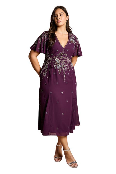 Plus Floral Embellished Midi Dress