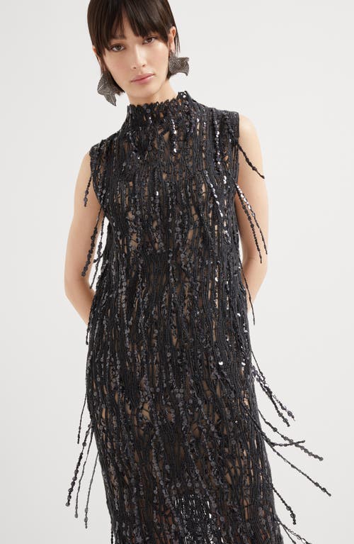 Brunello Cucinelli Dazzling Abstract Embroidery Dress In Charcoal
