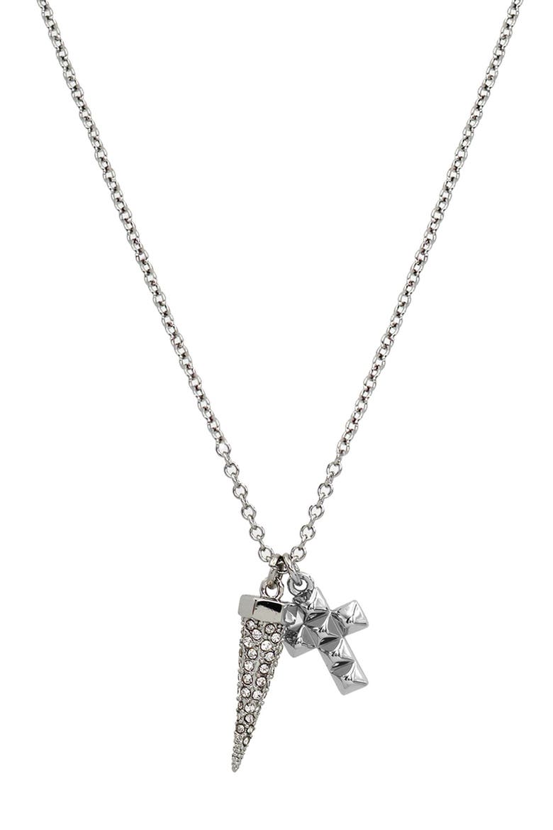 Pavé Crystal Bullet & Cross Charm Pendant Necklace, Main, color, RHODIUM