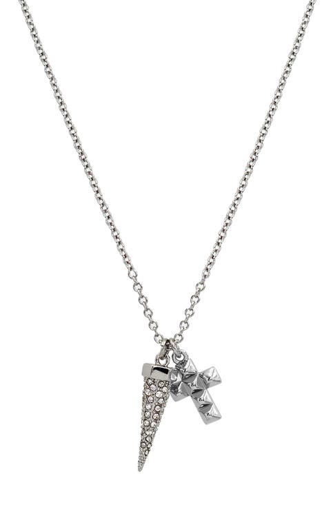 Pavé Crystal Bullet & Cross Charm Pendant Necklace