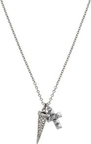 AllSaints Pavé Crystal Bullet & Cross Charm Pendant Necklace