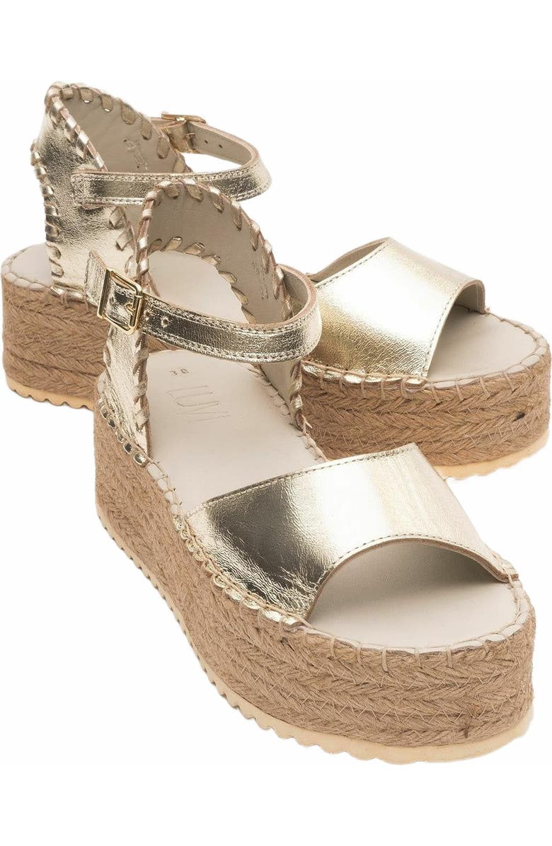 Forever & Always Shoes Serez Leather Platform Espadrilles Sandal, Main, color, Gold Leather