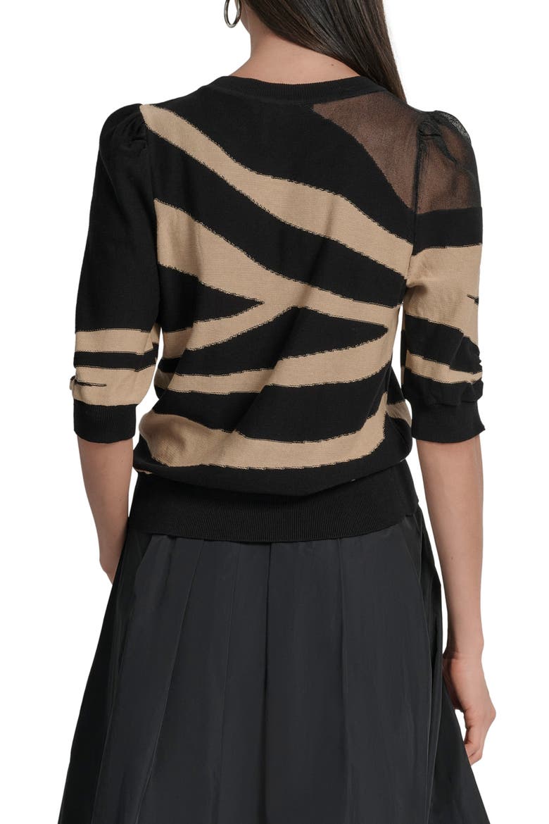 Zebra Stripe Three-Quarter Sleeve Sweater, Alternate, color, TRAVERTN M