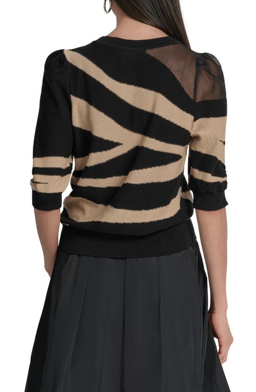 Dkny Zebra Stripe Three-quarter Sleeve Sweater In Multi