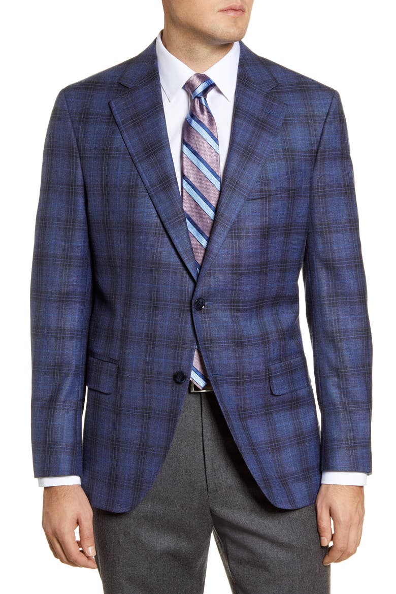 Classic Fit Plaid Stretch Wool Blend Sport Coat, Main, color, NAVY