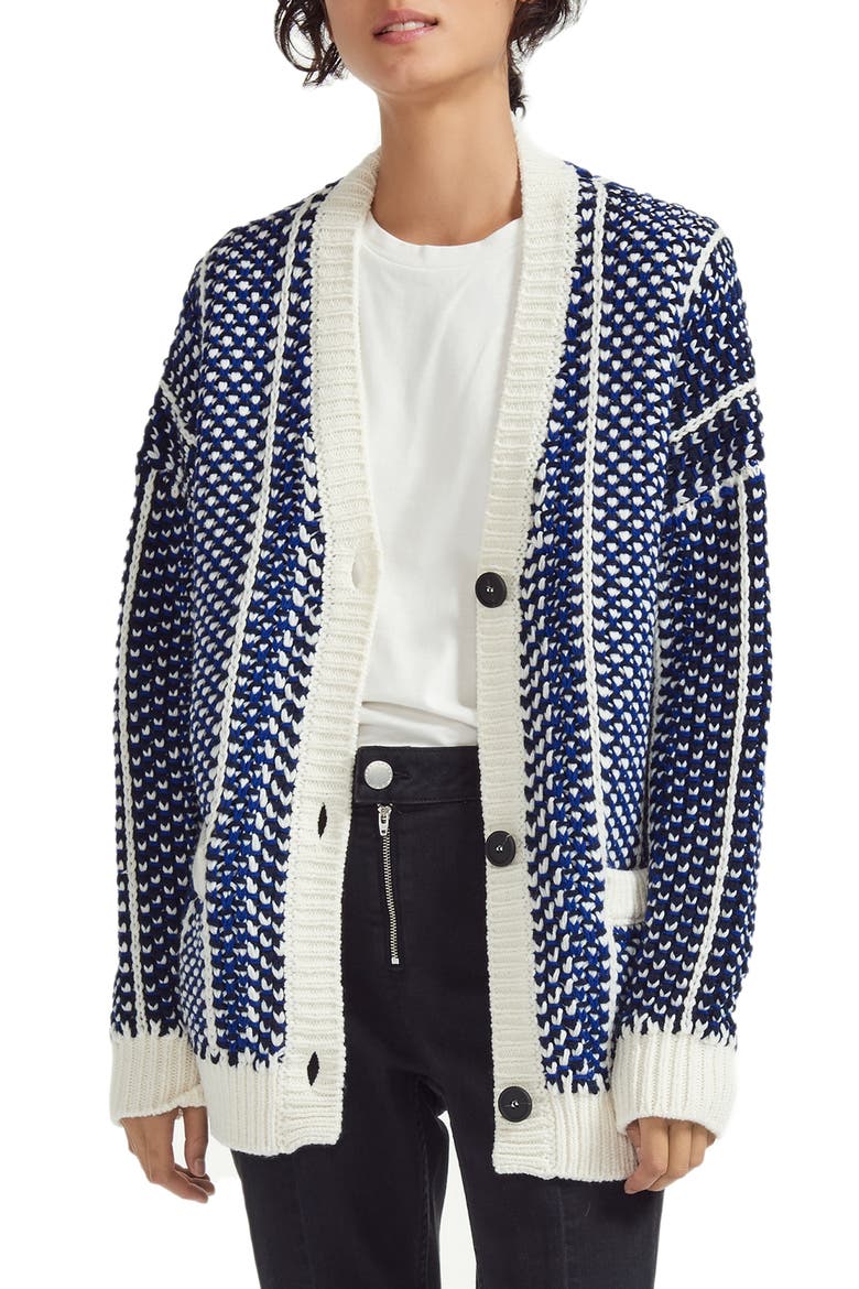 Malou Wool Blend Chunky Knit Cardigan, Main, color, BLUE