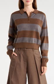 Sam Edelman Striped Wool Blend Polo Sweater