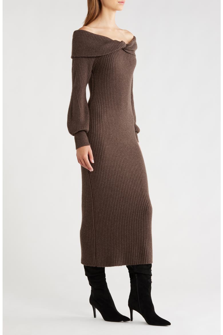 Tilde Long Sleeve Rib Sweater Dress, Alternate, color, WALNUT