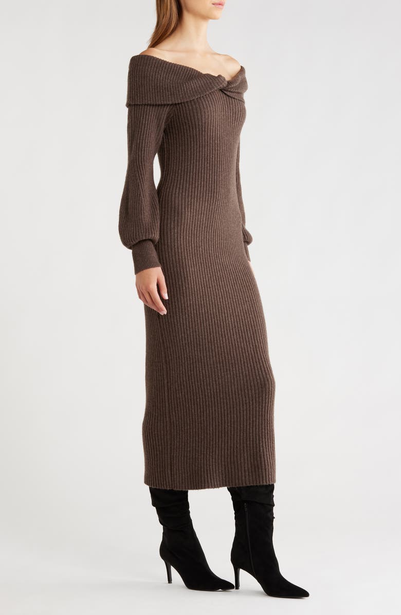 ASTR the Label Tilde Long Sleeve Rib Sweater Dress, Alternate, color, Walnut