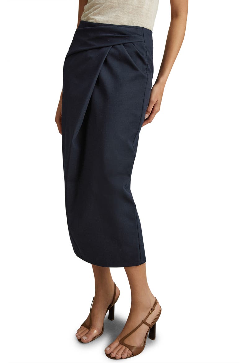 Nadia Faux Wrap Pencil Skirt, Alternate, color, NAVY
