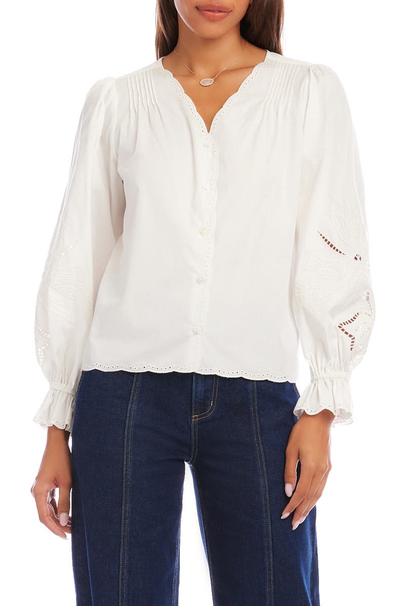 Karen Kane Eyelet Embroidery Button-Up Shirt, Main, color, White