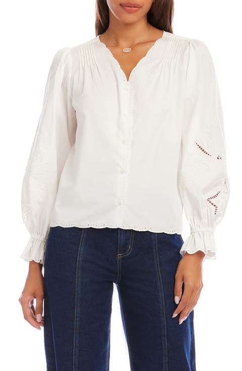 Eyelet Embroidery Button-Up Shirt