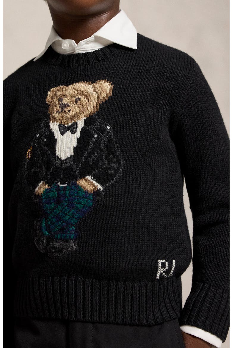 Kids' Polo Bear Cotton Sweater, Alternate, color, POLO BLACK