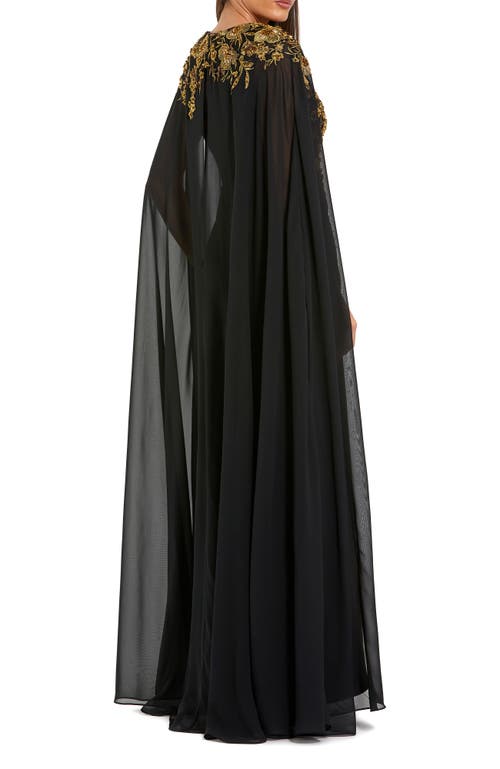 Mac Duggal Embellished Crepe Gown With Chiffon Cape Sleeves In Black