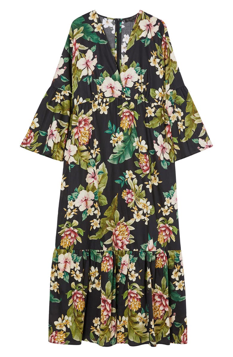 Marina Rinaldi Medeola Floral Print Ruffle Hem Maxi Dress, Alternate, color, Black