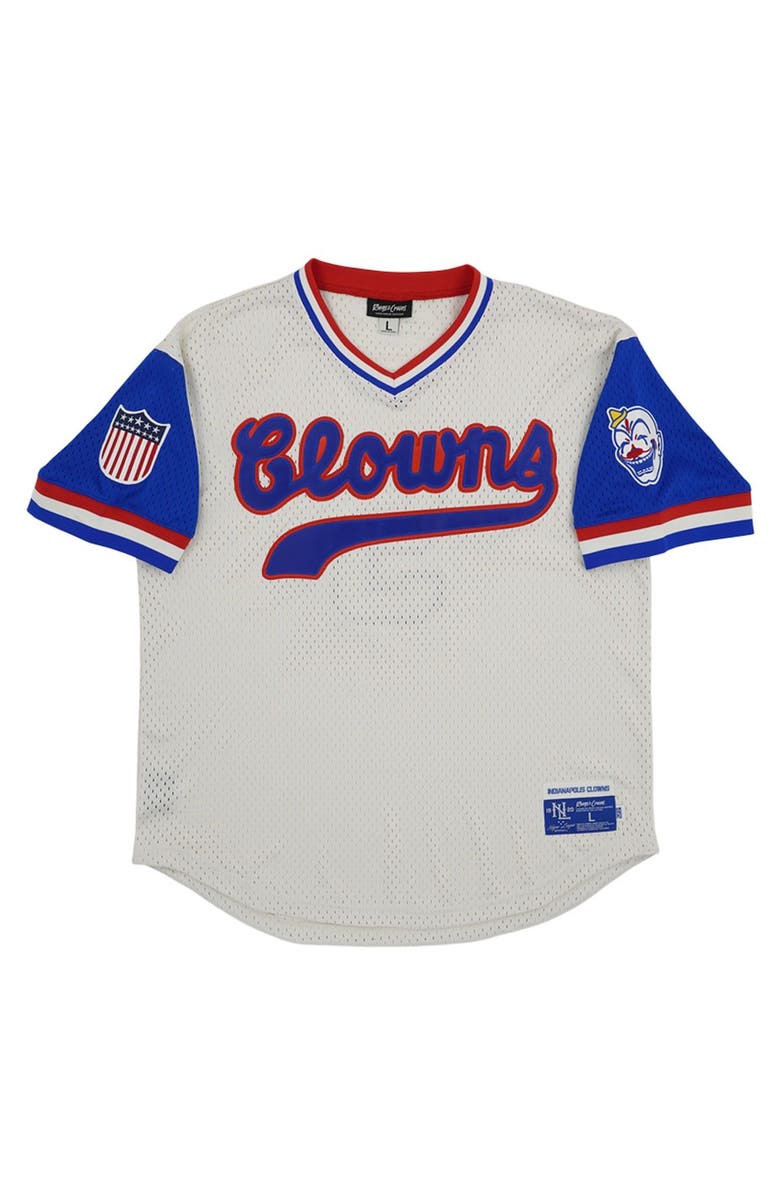 RINGS & CRWNS Men's Rings & Crwns #5 Cream Indianapolis Clowns Mesh Replica V-Neck Jersey, Alternate, color, 