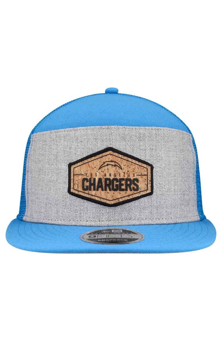 New Era Men's New Era  Gray/Powder Blue Los Angeles Chargers Cork Split Panel 9FIFTY Trucker Snapback Hat, Alternate, color, Gray