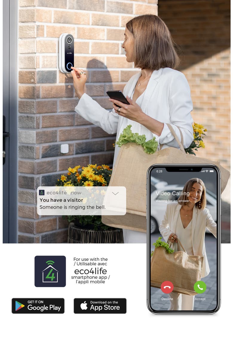 Smart WiFi Video Doorbell Camera, Alternate, color, White