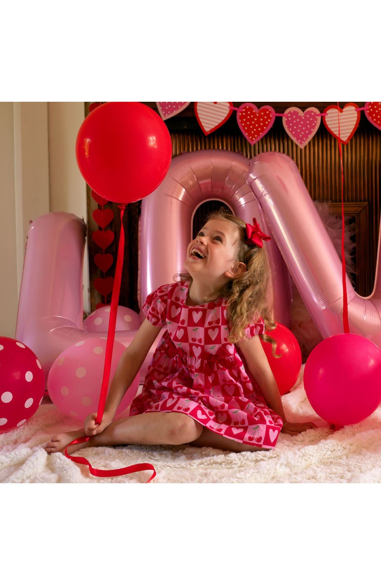 Rachel Riley Cherry Heart Bow Dress, Alternate, color, Red