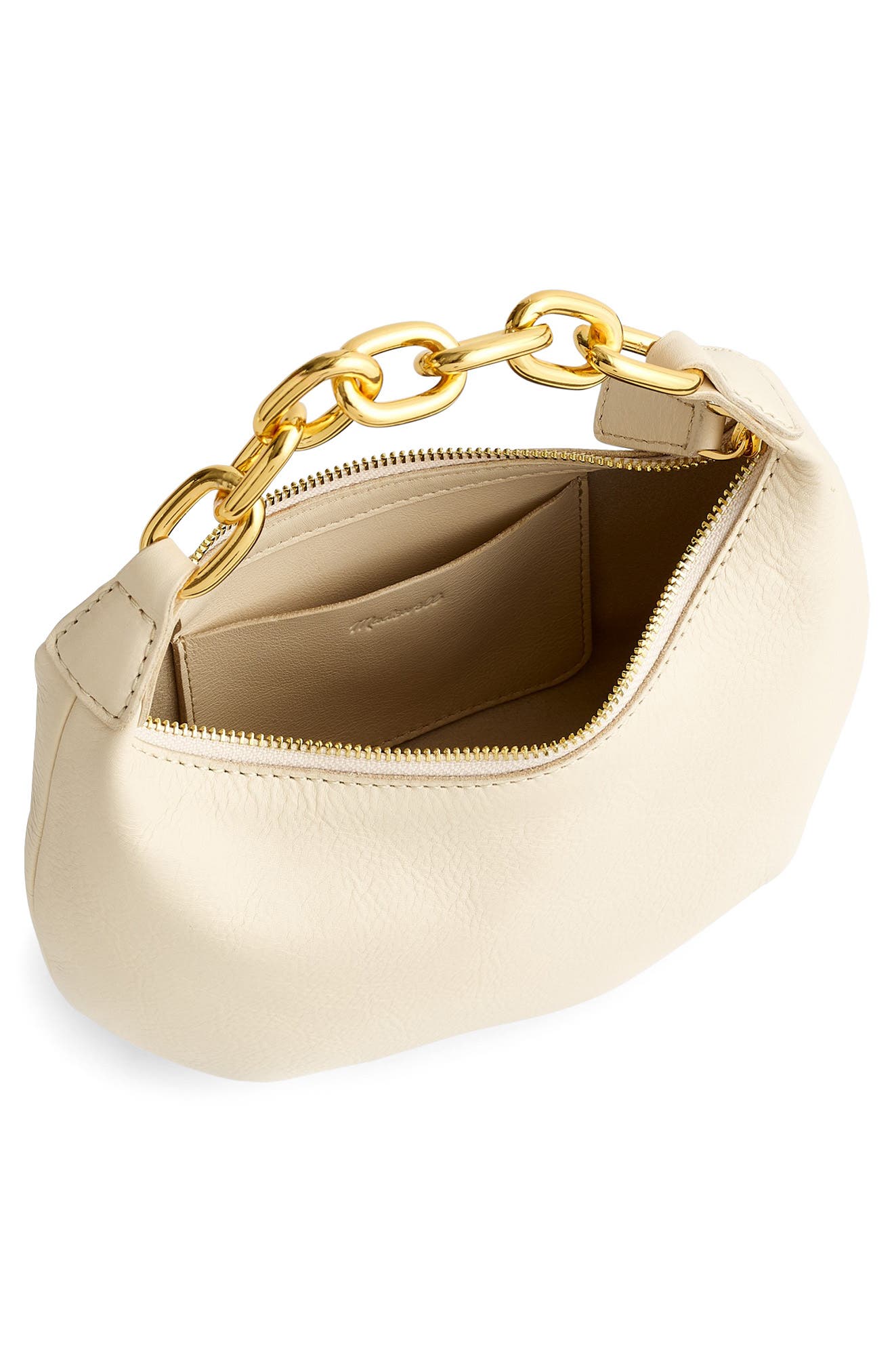 Micro Chain Handle Leather Hobo Bag, Alternate, color, ECRU