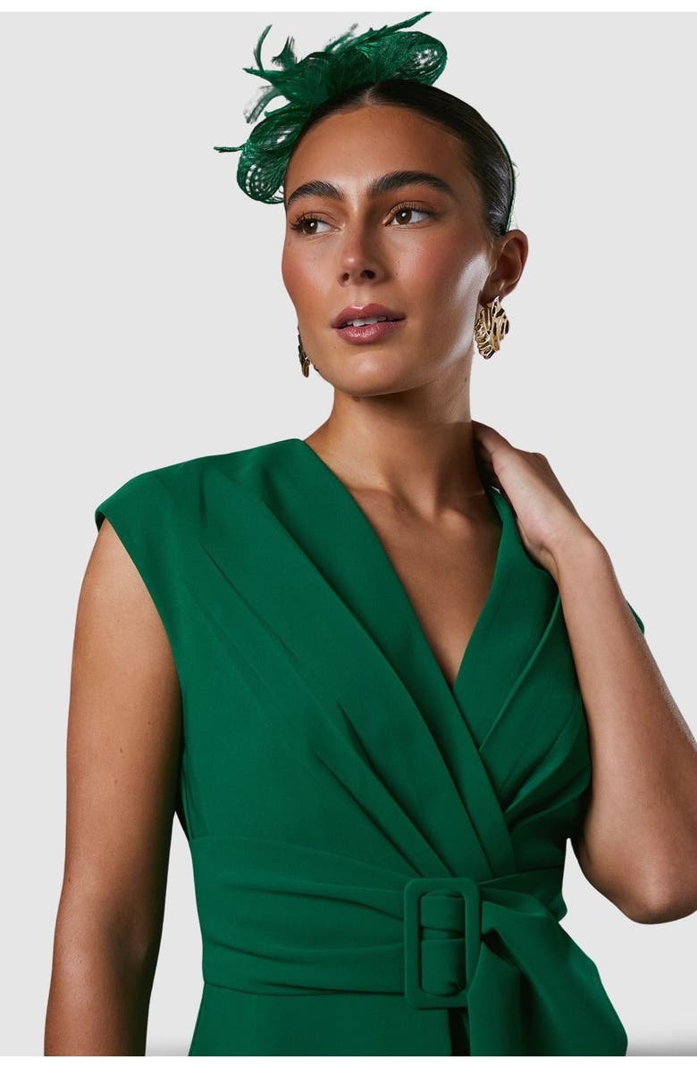 Coast Belted Crepe V-Neck Midi Dress, Alternate, color, Emerald