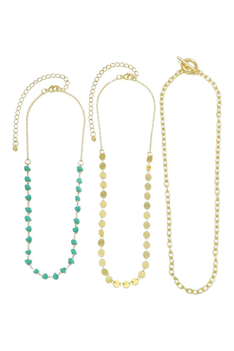 Set of 3 Chain Necklaces, Alternate, color, BLUE/ GOLD