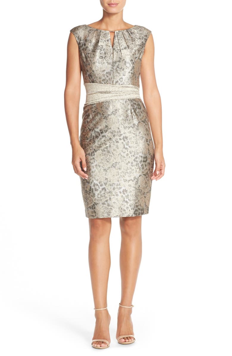 Ellen Tracy Metallic Jacquard Sheath Dress, Alternate, color, Gold