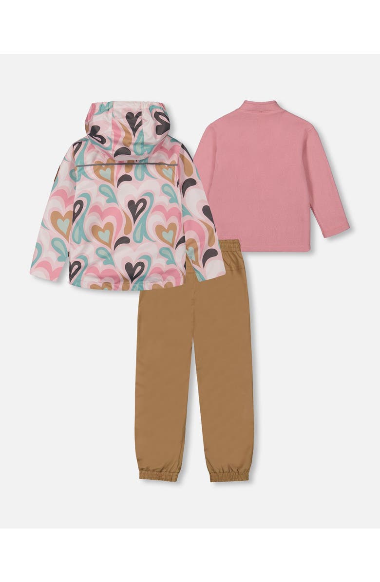 Deux par Deux Girl's 3-In-1 Mid-Season Outerwear Set With Printed Jacket Light Pink And Beige Pant, Alternate, color, 