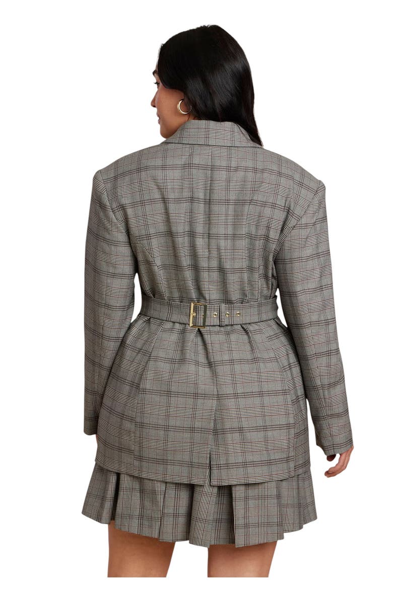 Nipped Waist Blazer With Back Adjuster, Alternate, color, GREY PLAID