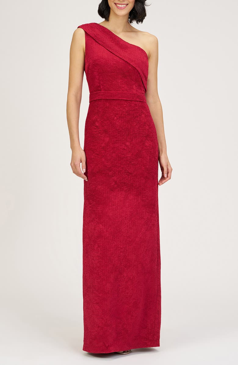 JS Collections Briella One-Shoulder Column Gown, Main, color, Red