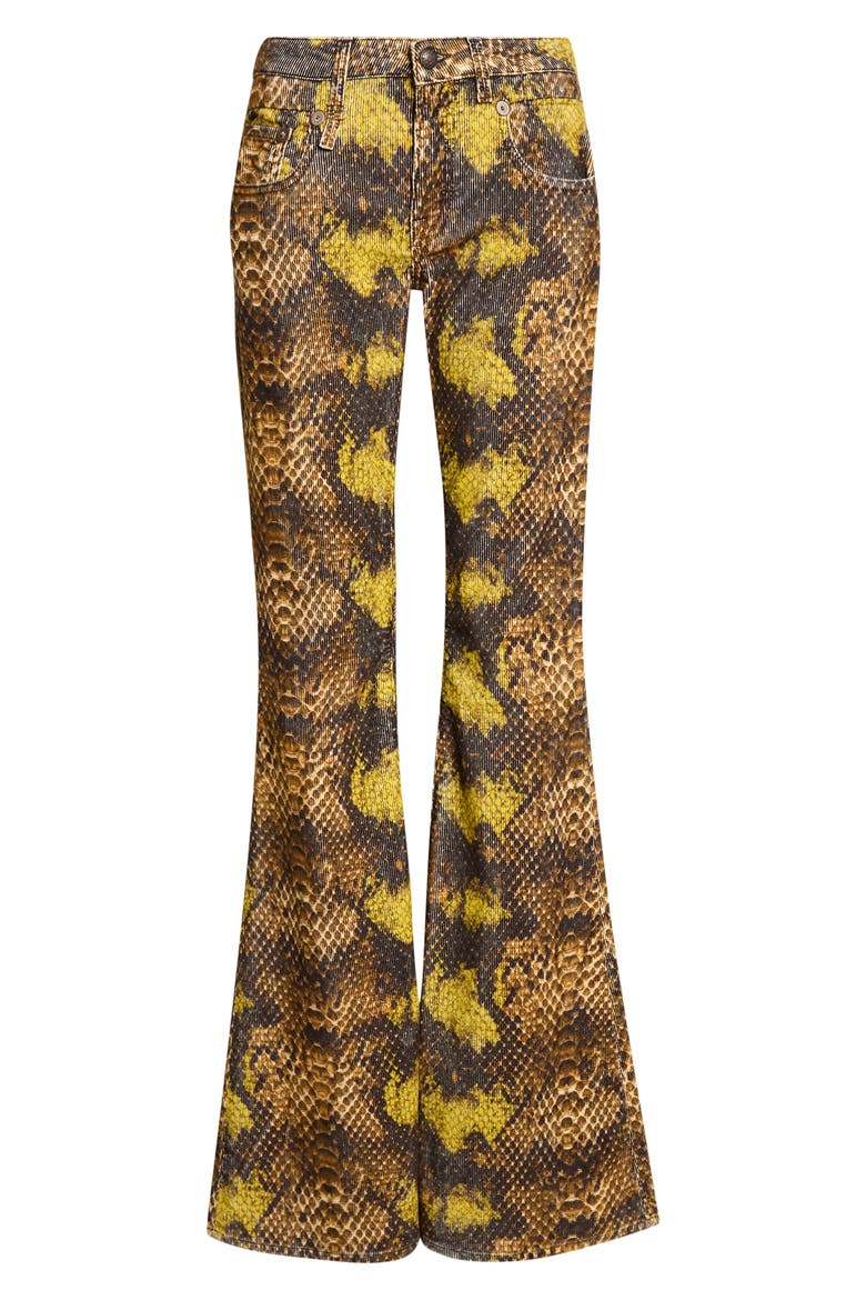 Overflow Boy Flare Leg Jeans, Alternate, color, BROWN GREEN SNAKE STRETCH