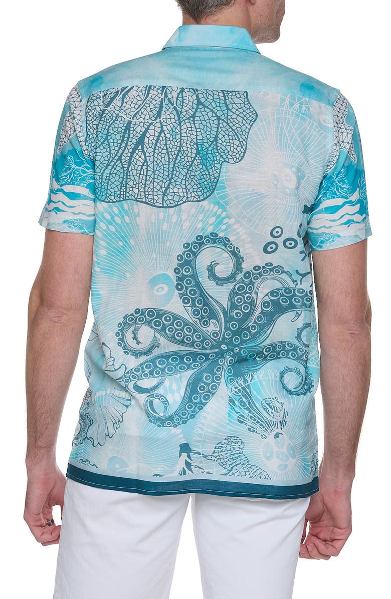 RANEES Extra Trim Fit Print Linen & Cotton Camp Shirt, Alternate, color,