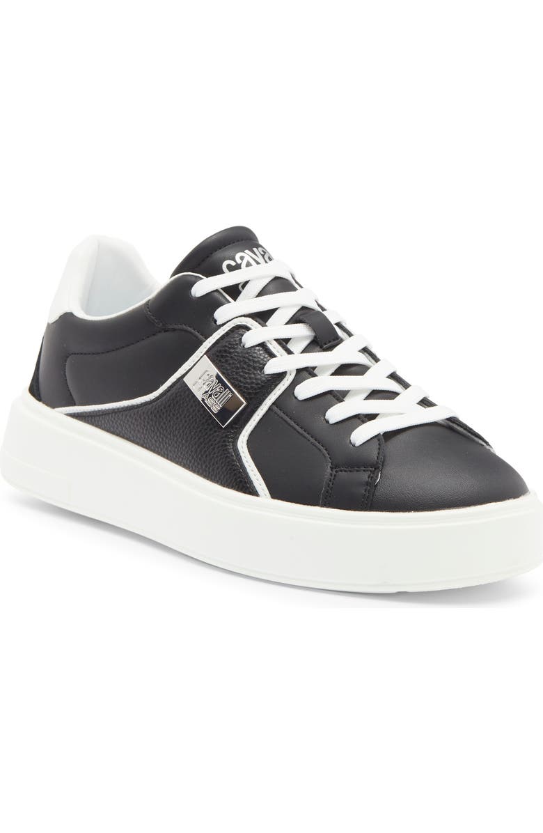 Roberto Cavalli Metal Logo Low Top Sneaker, Main, color, Black/ White