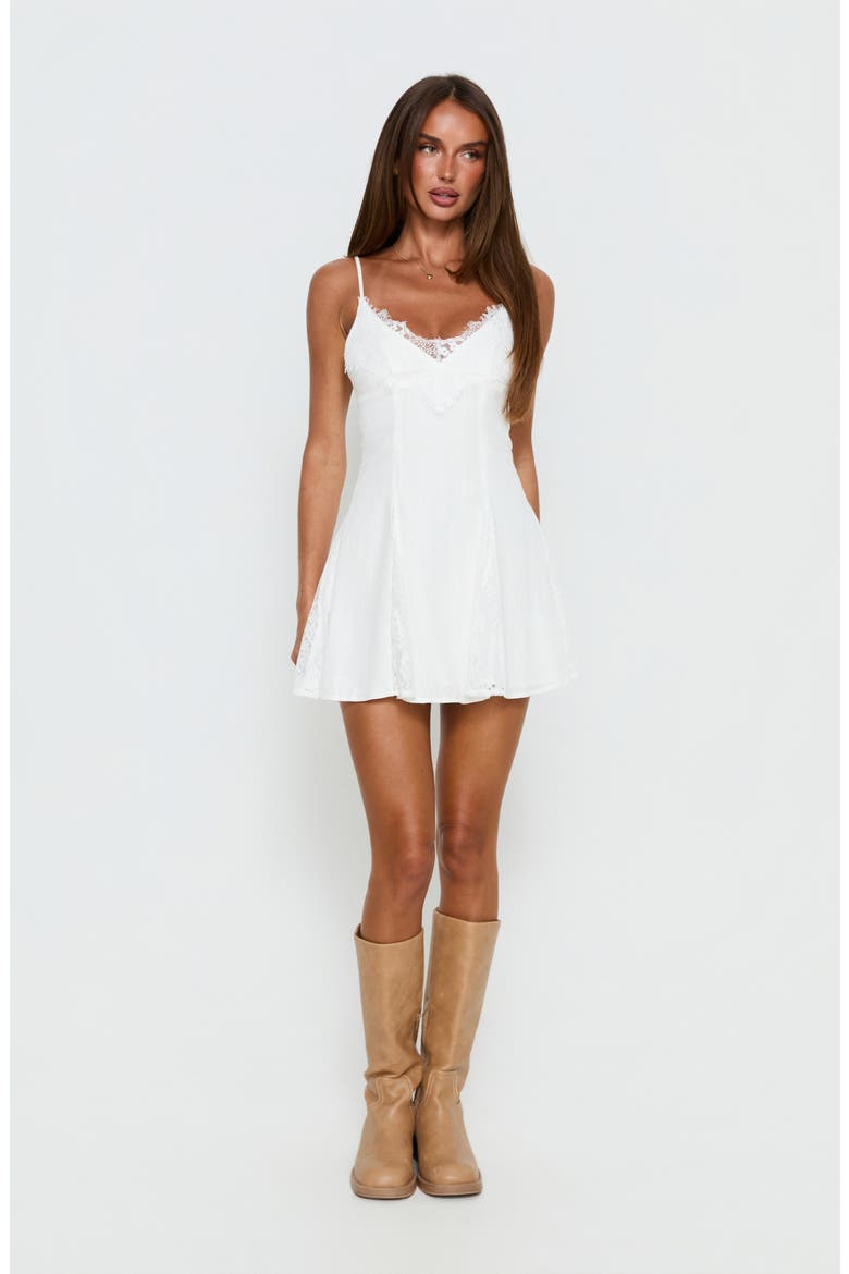 Bloomie Lace Trim Cotton & Linen Minidress, Alternate, color, WHITE