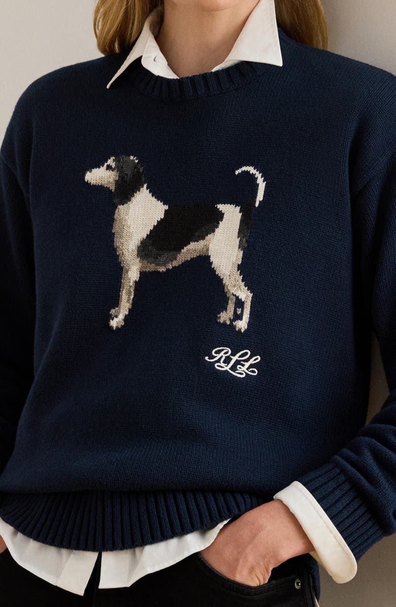Lauren Ralph Lauren Intarsia Beagle Cotton Sweater, Alternate, color, Lauren Navy
