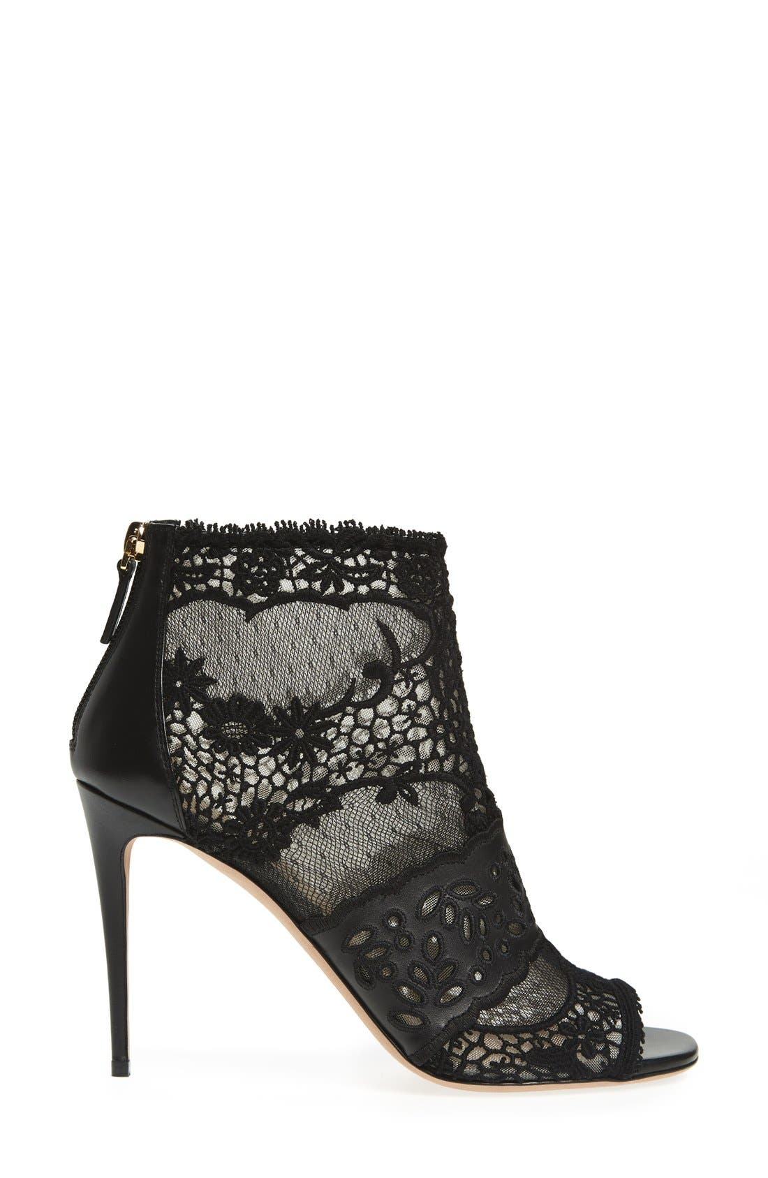 Valentino Garavani Lace Peep Toe Bootie, Alternate, color, 