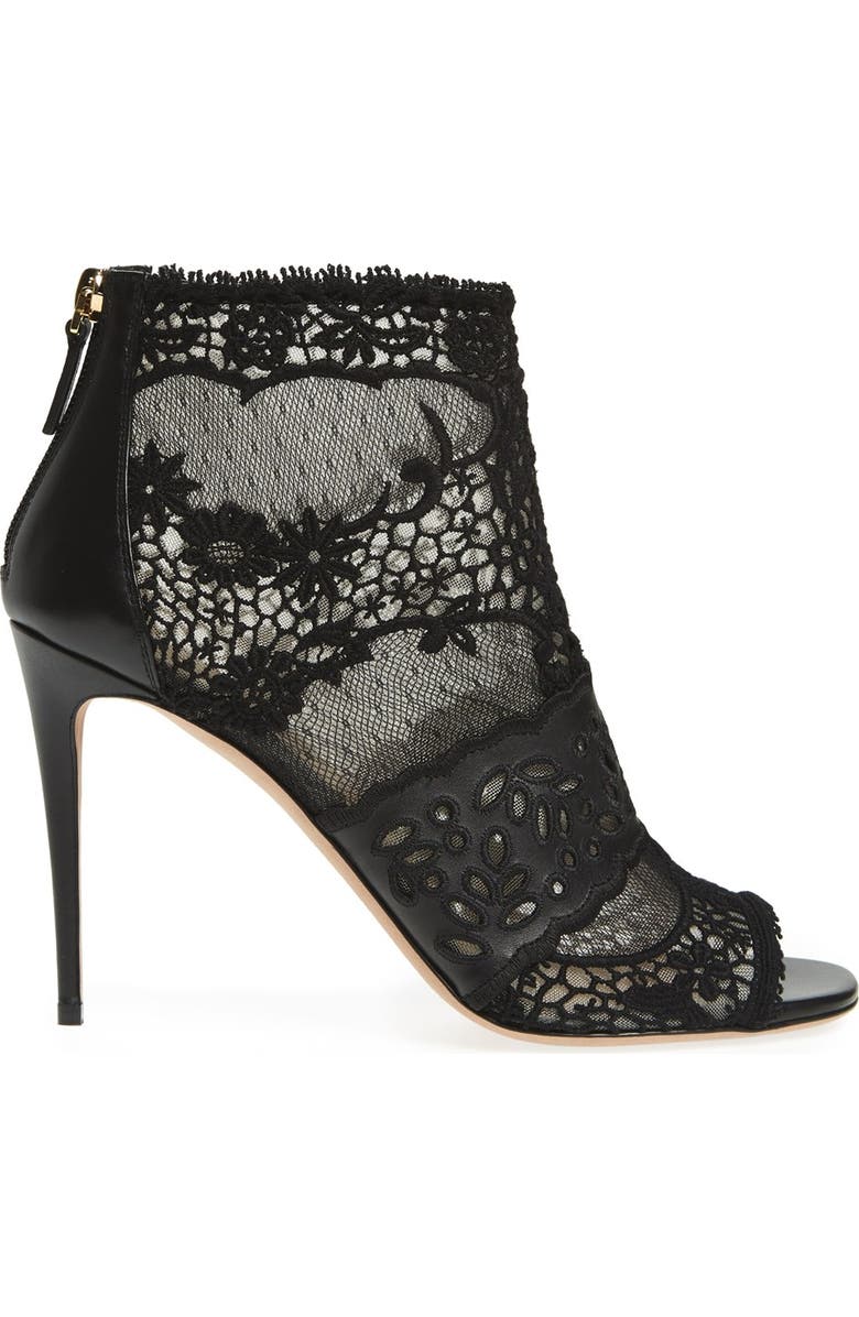 Valentino Garavani Lace Peep Toe Bootie, Alternate, color,